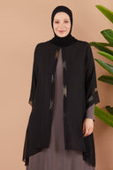 Önü ve Arkası Şifonlu Taş Detaylı Büyük Beden Sendi Elbise Vizon | 8013123