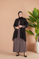 Önü ve Arkası Şifonlu Taş Detaylı Büyük Beden Sendi Elbise Vizon | 8013123