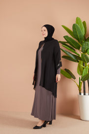 Robe en mousseline grande taille avec pierres Vison | 8013-1-23