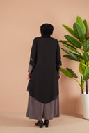 Önü ve Arkası Şifonlu Taş Detaylı Büyük Beden Sendi Elbise Vizon | 8013123