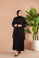 Önü ve Arkası Şifonlu Taş Detaylı Büyük Beden Sendi Elbise Siyah | 801311