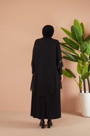 Robe en mousseline grande taille avec pierres noir | 8013-1-1