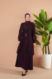 Big size chiffon dress with stones Plum | 8013-1-8