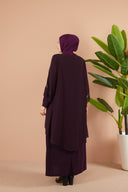 Önü ve Arkası Şifonlu Taş Detaylı Büyük Beden Sendi Elbise Mürdüm | 801318