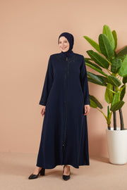 Abaya Big size Navy Blue Stone Embroidered  | 2063-5-5