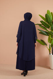 Big size chiffon dress with stones Navy blue | 8013-1-5
