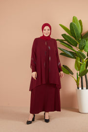 Robe en mousseline grande taille avec pierres bordeaux | 8013-1-7