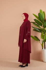 Robe en mousseline grande taille avec pierres bordeaux | 8013-1-7