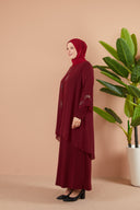 Önü ve Arkası Şifonlu Taş Detaylı Büyük Beden Sendi Elbise Bordo | 801317