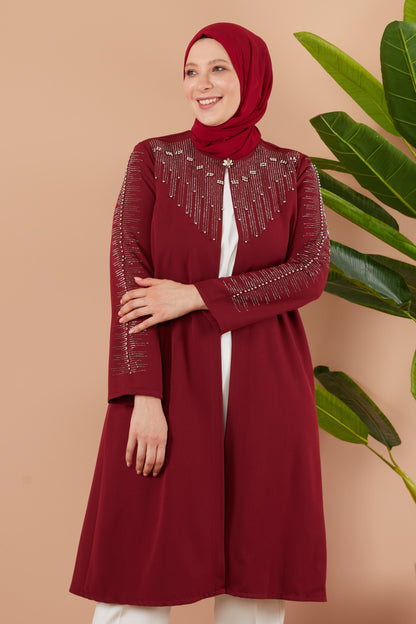 Taş Detaylı Ceketli Takım Bordo | 1100747