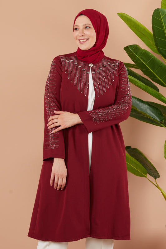 Taş Detaylı Ceketli Takım Bordo | 1100747