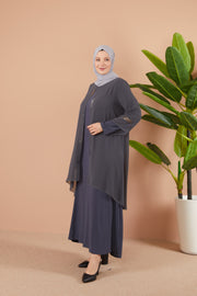 Big size chiffon dress with stones  Grey | 8013-1-24