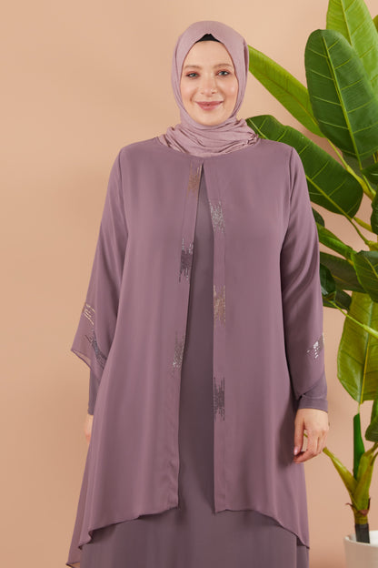 Robe en mousseline grande taille avec pierres rose | 8013-1-3
