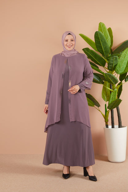 Robe en mousseline grande taille avec pierres rose | 8013-1-3