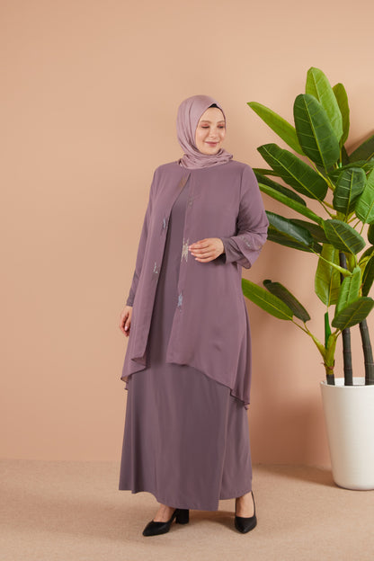 Robe en mousseline grande taille avec pierres rose | 8013-1-3