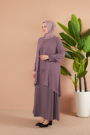 Önü ve Arkası Şifonlu Taş Detaylı Büyük Beden Sendi Elbise Pembe | 801313