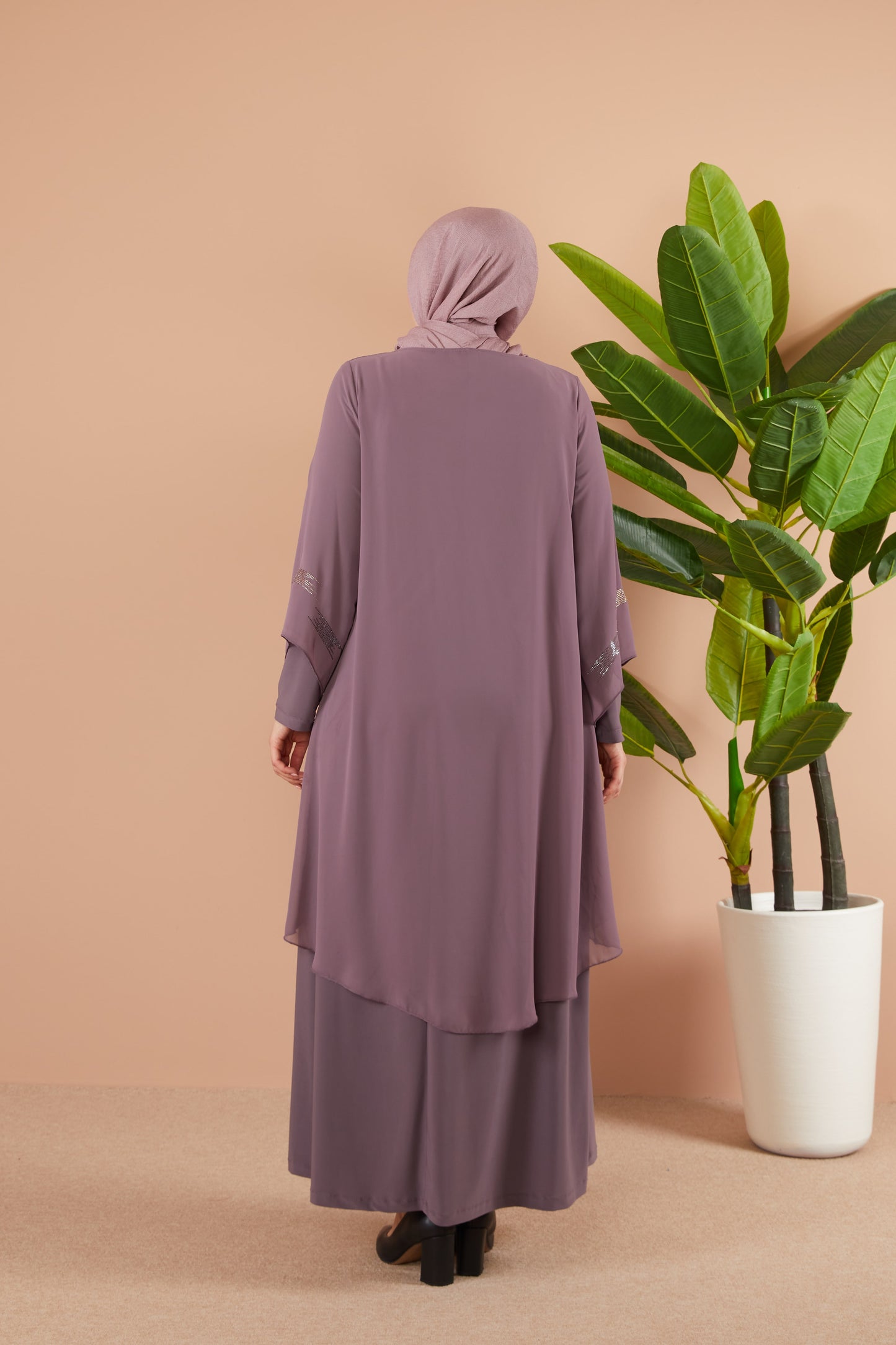 Robe en mousseline grande taille avec pierres rose | 8013-1-3