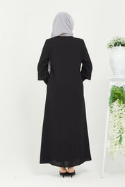 Abaya à doubles manches brodées sur le devant Noir | 2058-1
