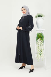 Abaya Navy blue Front Embroidered Double Sleeve | 2058-5