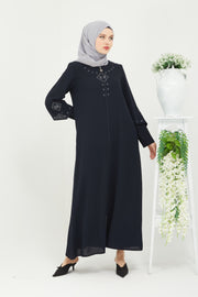  Abaya Navy blue Front Embroidered Double Sleeve | 2058-5