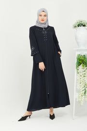  Abaya Navy blue Front Embroidered Double Sleeve | 2058-5