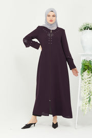  Abaya Khaki Front Embroidered Double Sleeve | 2058-8