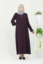  Abaya Khaki Front Embroidered Double Sleeve | 2058-8