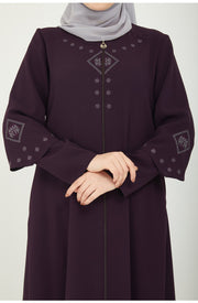  Abaya Khaki Front Embroidered Double Sleeve | 2058-8