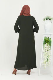 Abaya à doubles manches brodées sur le devant kaki | 2058-9