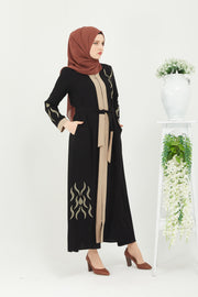 Embroidered and detailed stone abaya, Black color | 2059-1