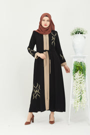 Abaya en pierre brodée et détaillée, couleur noir | 2059-1