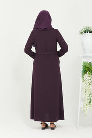 Embroidered and detailed stone abaya, Plum color | 2059-8