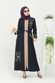 Embroidered and detailed stone abaya, Navy blue color | 2059-5
