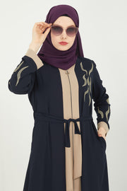 Embroidered and detailed stone abaya, Navy blue color | 2059-5