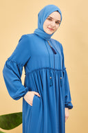 Önü ve Kolu Büzgülü Bileği Lastikli Geniş Kol Ferace İndigo | 20616