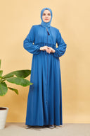 Önü ve Kolu Büzgülü Bileği Lastikli Geniş Kol Ferace İndigo | 20616