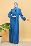 Önü ve Kolu Büzgülü Bileği Lastikli Geniş Kol Ferace İndigo | 20616