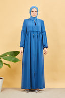 Önü ve Kolu Büzgülü Bileği Lastikli Geniş Kol Ferace İndigo | 20616