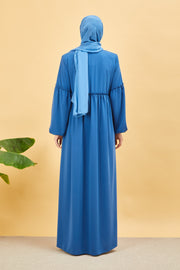 Abaya plissée large et manches élastiques, couleur İndigo  | 2061-6
