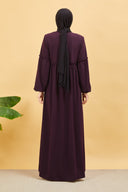 Önü ve Kolu Büzgülü Bileği Lastikli Geniş Kol Ferace Mürdüm | 20618