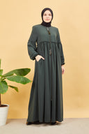 Önü ve Kolu Büzgülü Bileği Lastikli Geniş Kol Ferace Haki | 20619