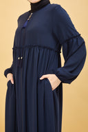 Önü ve Kolu Büzgülü Bileği Lastikli Geniş Kol Ferace Lacivert | 20615