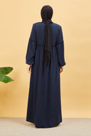 Önü ve Kolu Büzgülü Bileği Lastikli Geniş Kol Ferace Lacivert | 20615