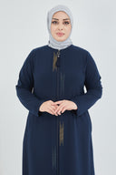 Önü Çift Patlı Taş Detaylı Büyük Beden Ferace Lacivert | 206615