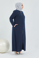 Önü Çift Patlı Taş Detaylı Büyük Beden Ferace Lacivert | 206615