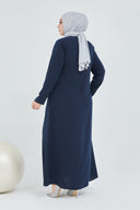 Önü Çift Patlı Taş Detaylı Büyük Beden Ferace Lacivert | 206615