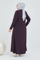 Önü Çift Patlı Taş Detaylı Büyük Beden Ferace Mürdüm | 2066188