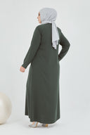 Önü Çift Patlı Taş Detaylı Büyük Beden Ferace Haki | 2066199