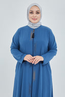Önü Çift Patlı Taş Detaylı Büyük Beden Ferace İndigo | 2066166