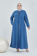 Önü Çift Patlı Taş Detaylı Büyük Beden Ferace İndigo | 2066166